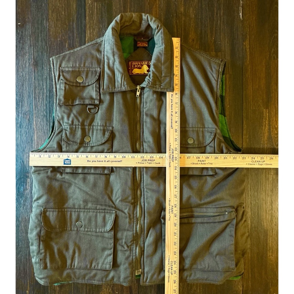 VTG Branded Lion Outdoor Gilet Mens Large Padded Vest Brown Utility Chore - Picture 9 of 9